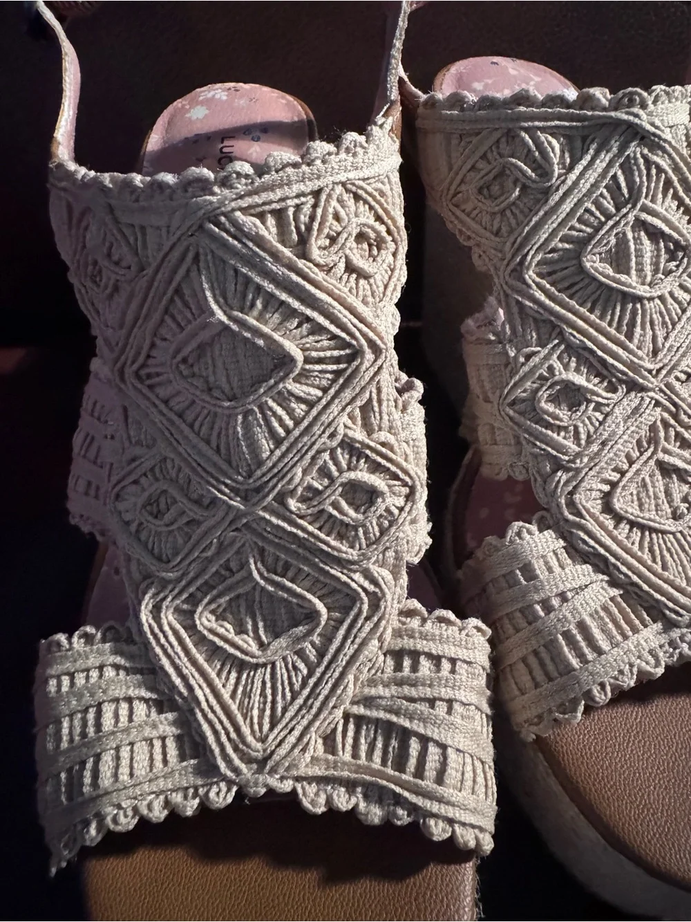 Lucky Brand Size 9.5/41 Cream Macramé Espadrille Wedge Sandals Boho